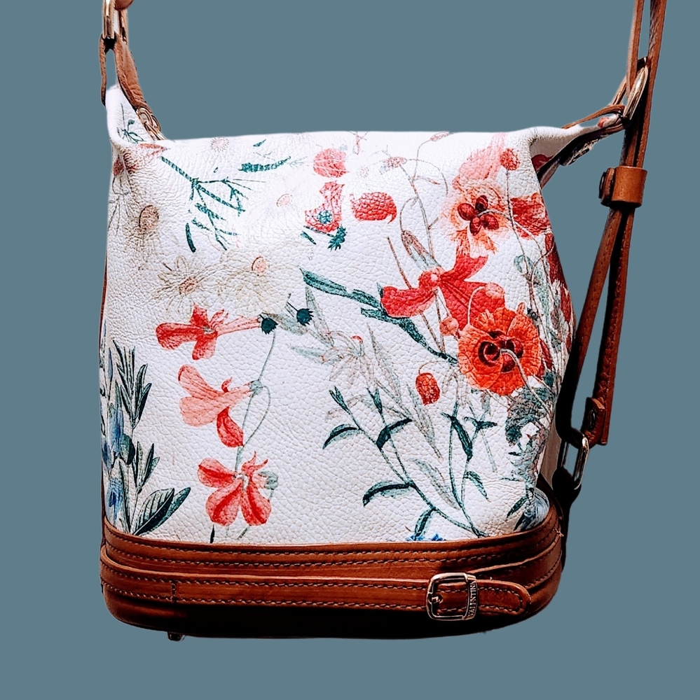 {Valentina Italia} Floral Genuine Leather Bag